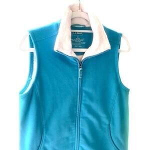 VTG 90's Y2K LL Bean Women's Sherpa Vest Sweat Shirt Teal White Lining SZ SM